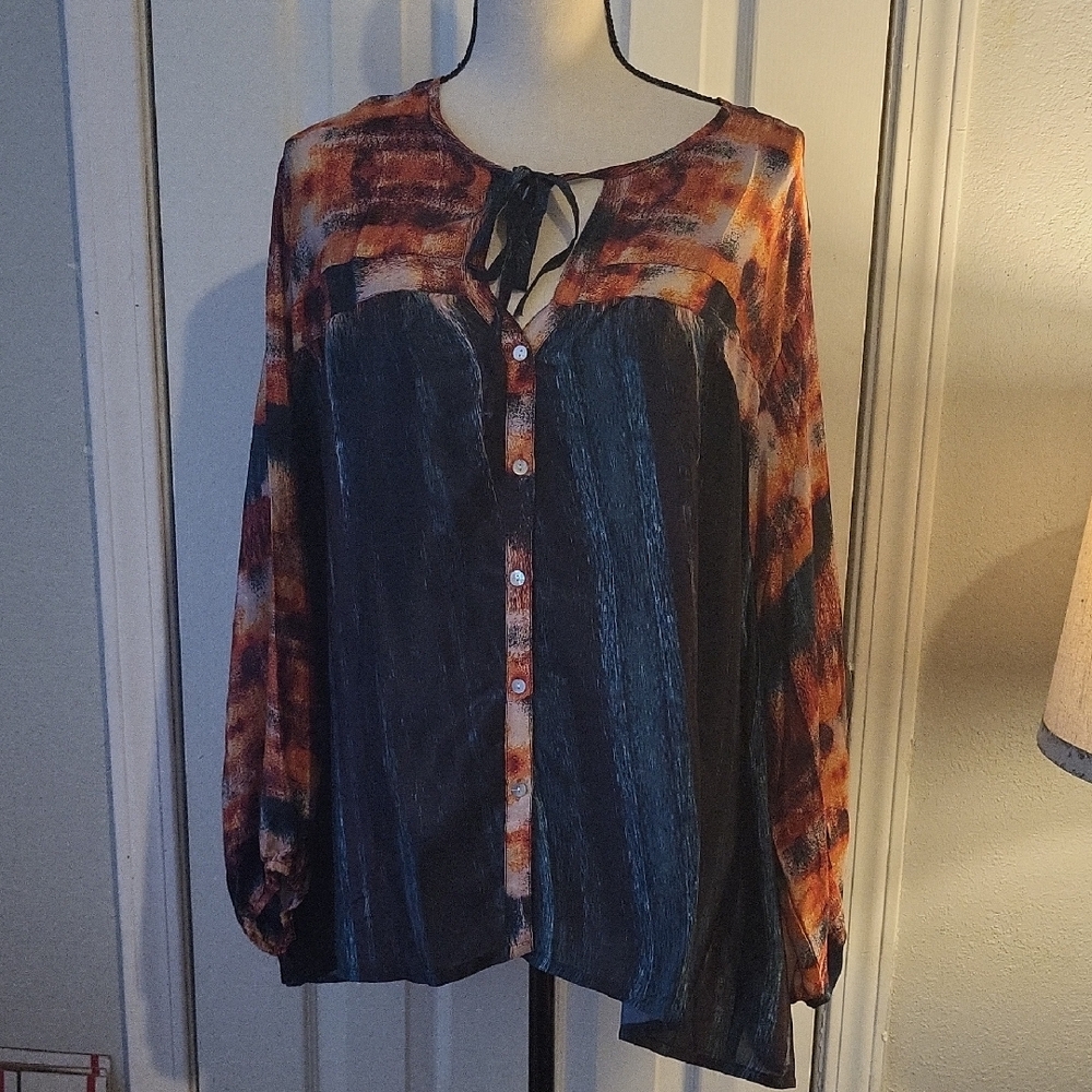 Love Kyla Multicolor Button-Up Top With Tie Neckline